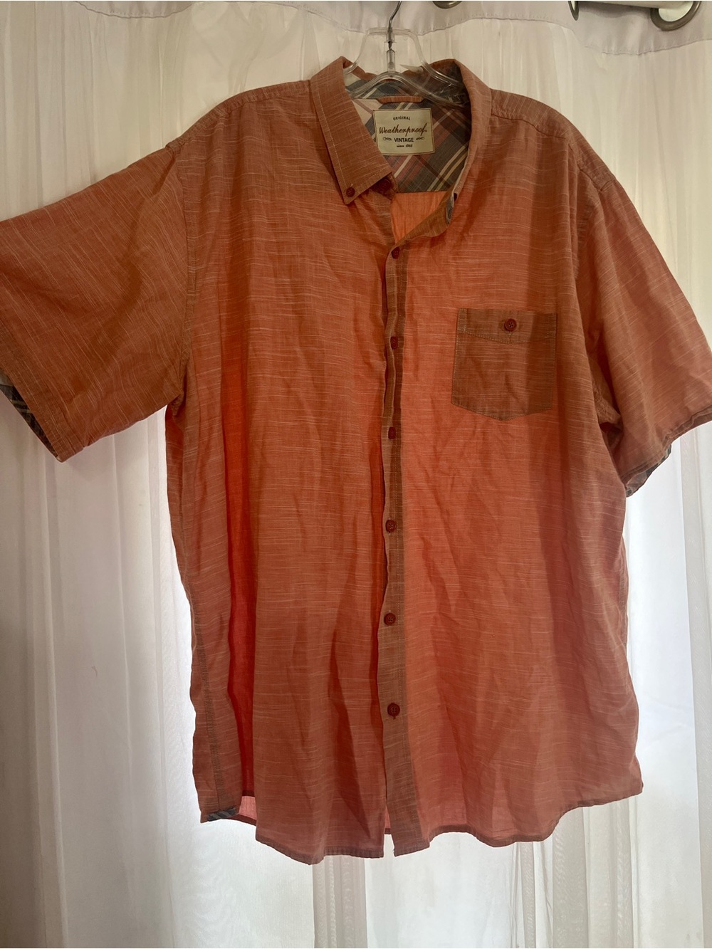Weatherproof Men's Short-Sleeve Button Shirt Rust Orange Mens 2xlarge Prepper